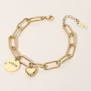 Secret Box New York  Stainless Steel  Heart Charm Paperclip Chain Bracelet (J)